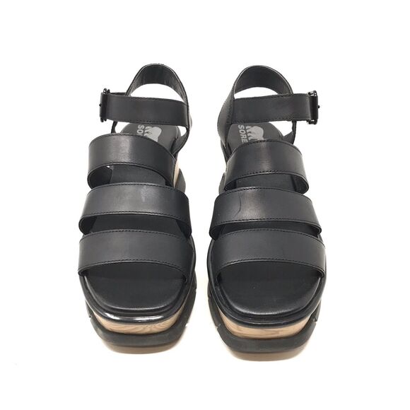 Sorel Womens Joanie III Ankle Strap Sandal Size 9.5 Black Platform Wedge Strappy